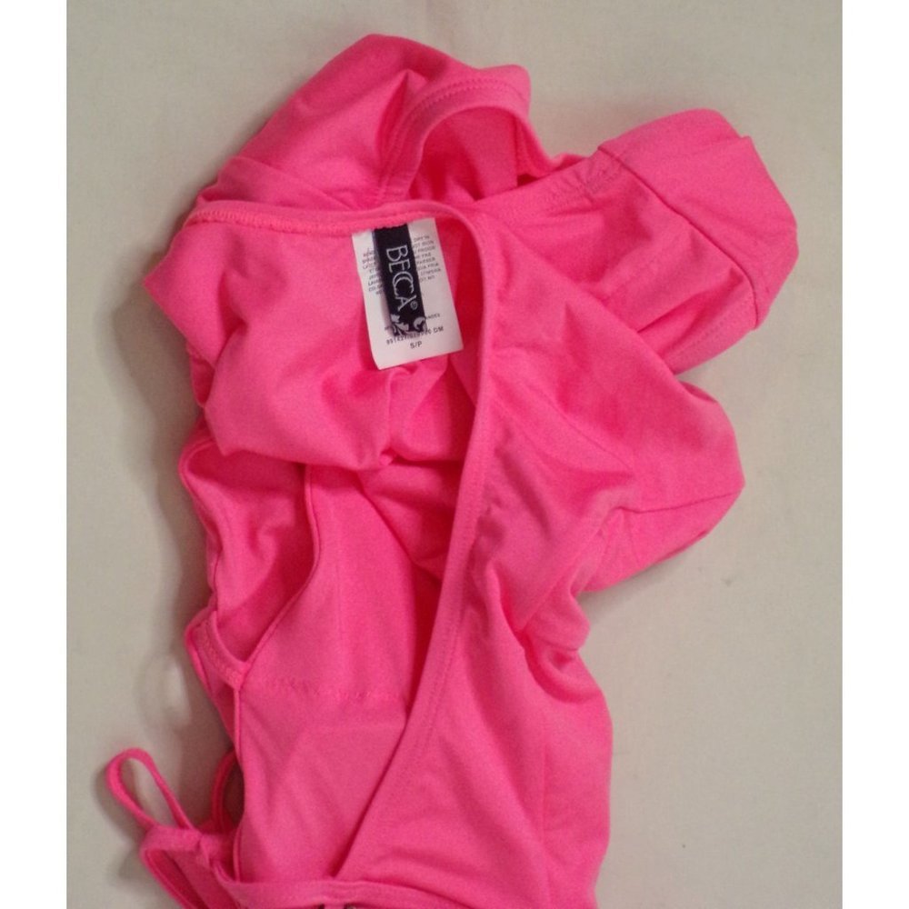 BECCA Color Code Plunge One-Piece Swimsuit Small (4-6) Coral Pink NEW - Picture 5 of 5